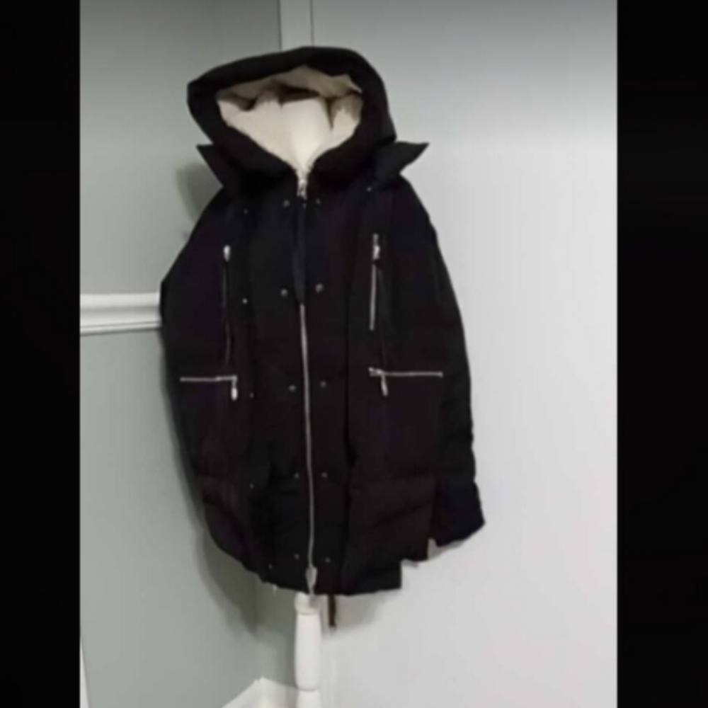 OROLAY Womens Black Zip Puffer Down Winter Coat Hooded Sz XXS